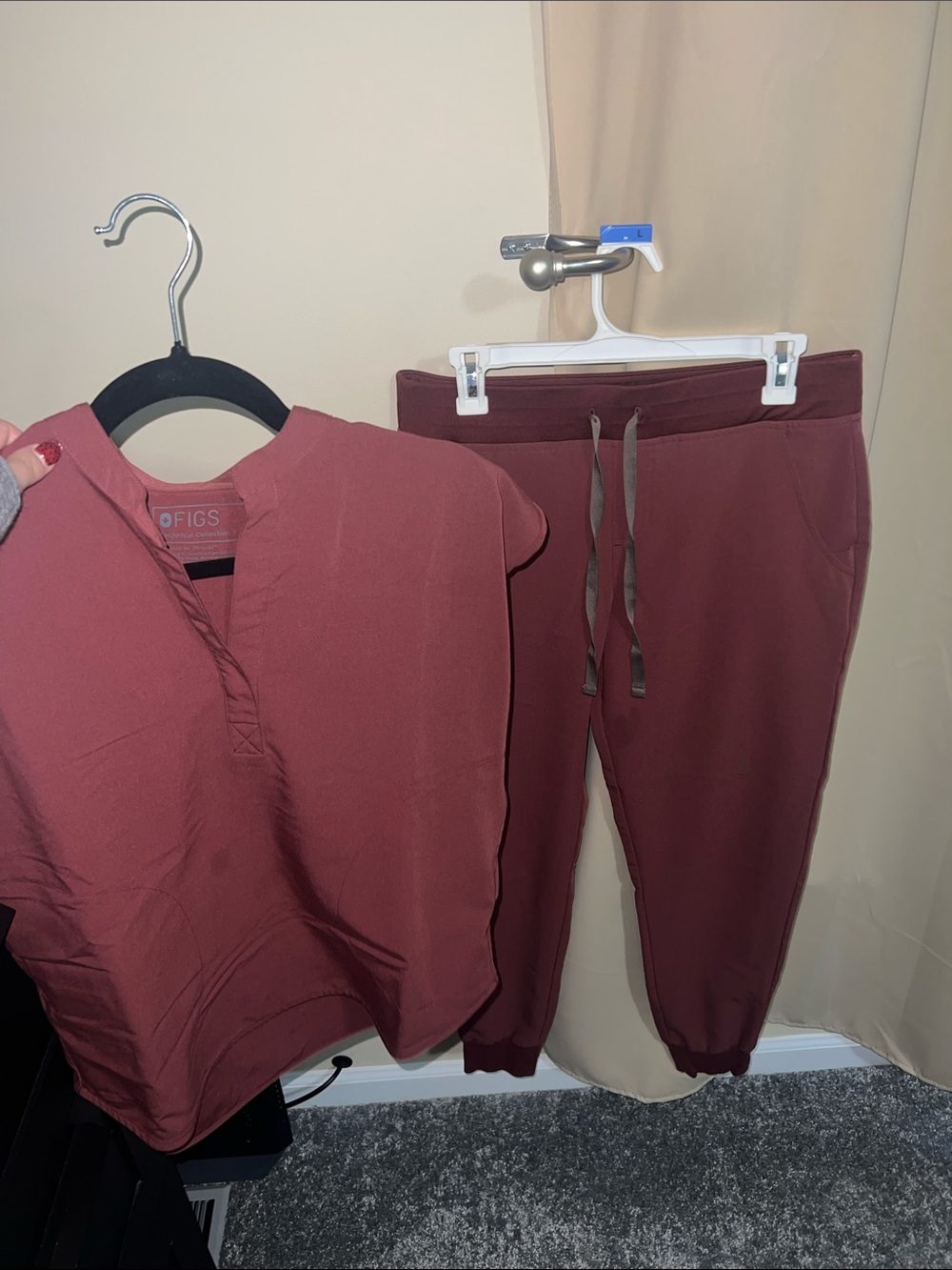 Figs Dark Cherry Scrub Top and Jogger Pants